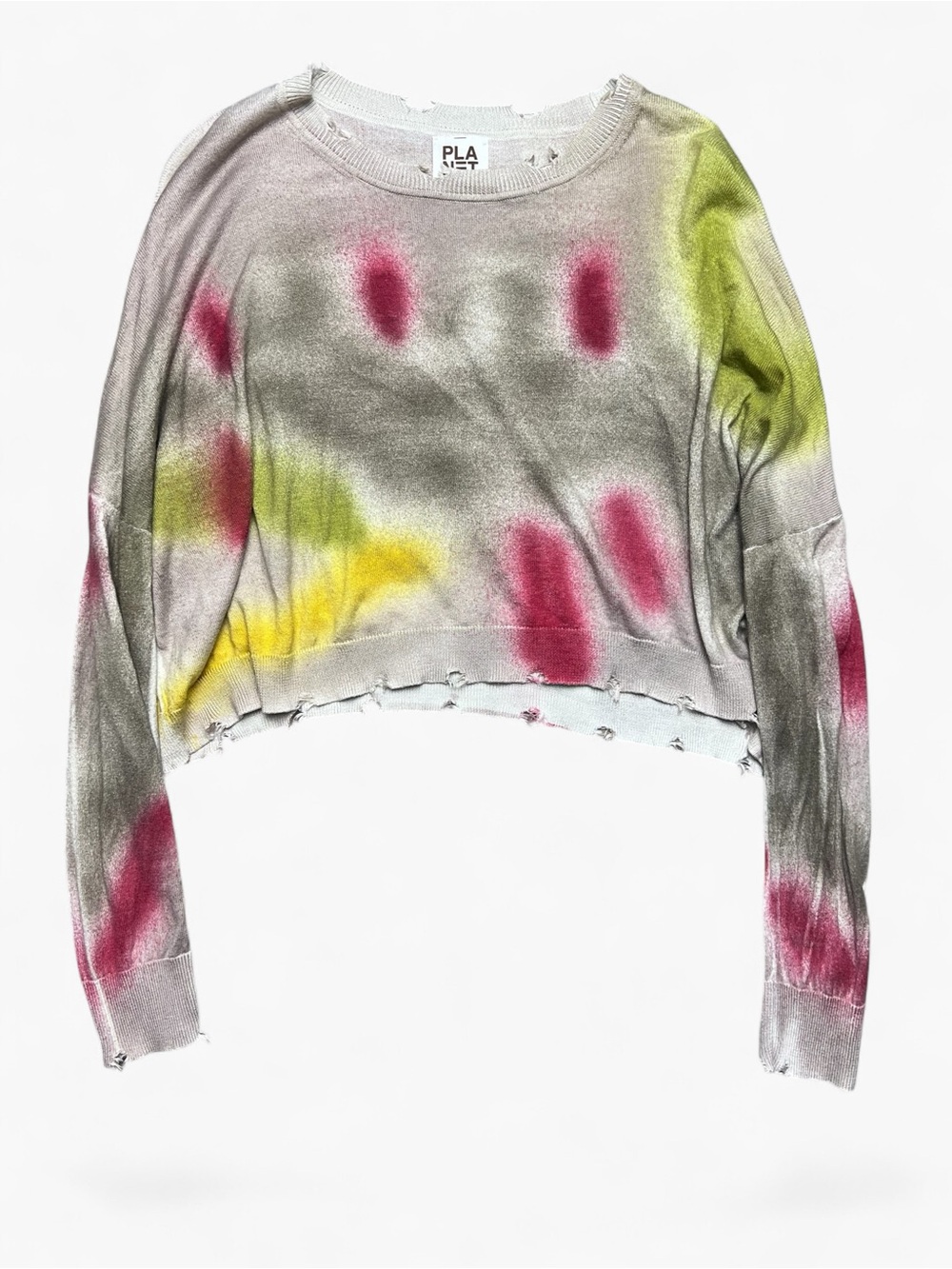PLANET by Lauren G Pima Cotton Spray Can Cropped Tattered Sweater OS